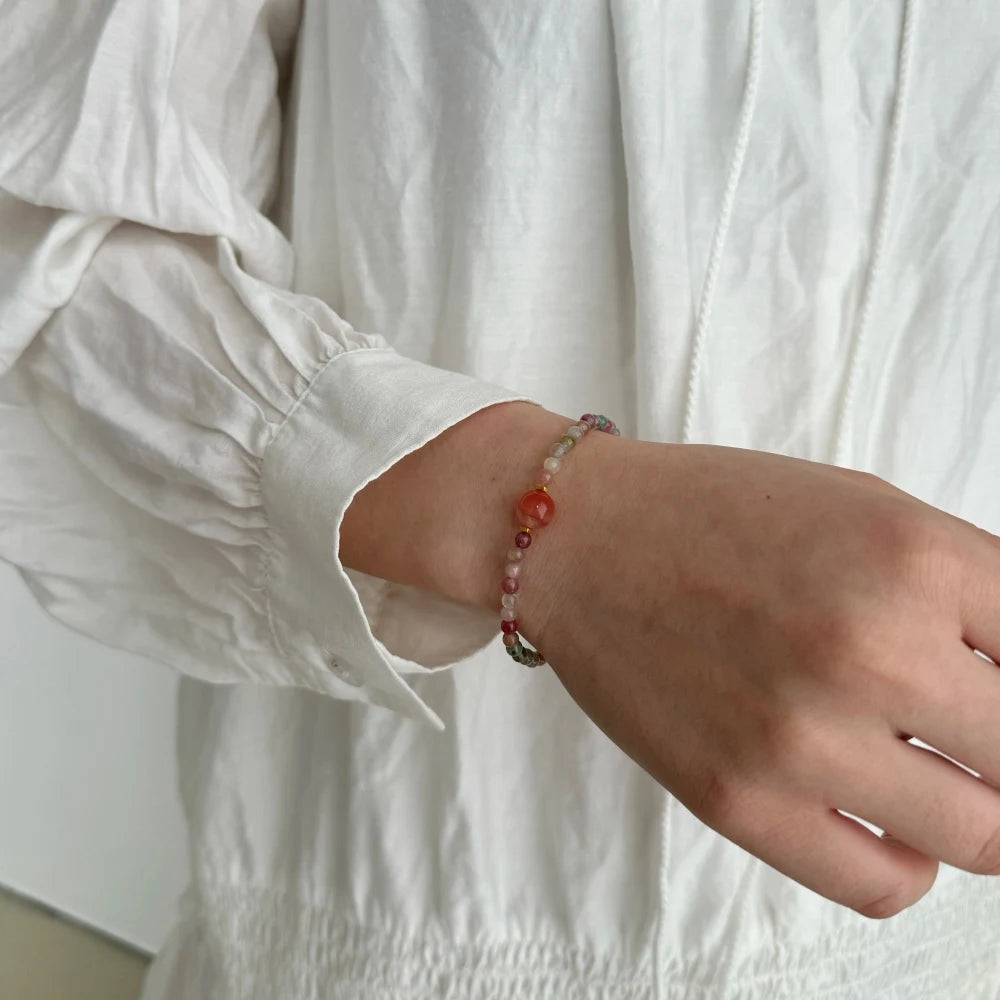 Silver Agate Round Cut Bangles Beaded Bracelet