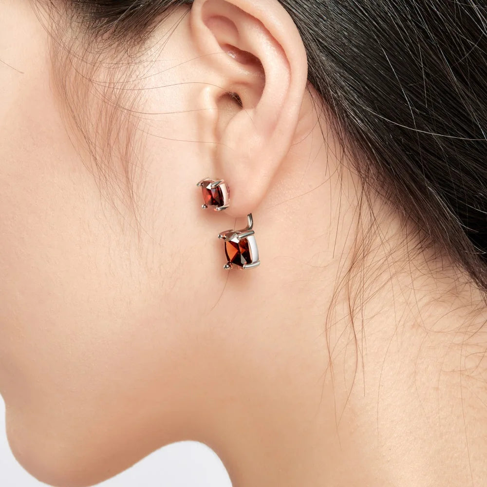 Silver Zircon Cushion Square Cut Stacked Ear Studs