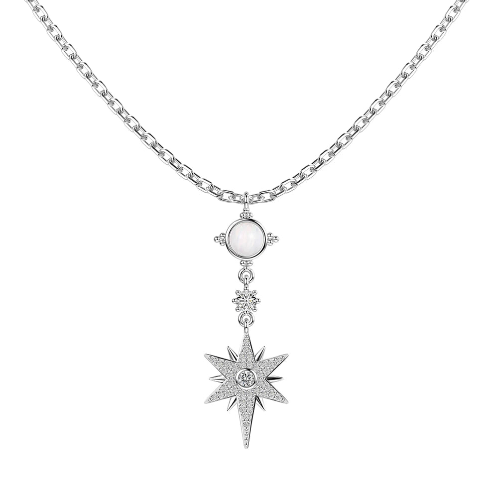 Silver Zircon Round Cut Hexagram Pendant Necklace