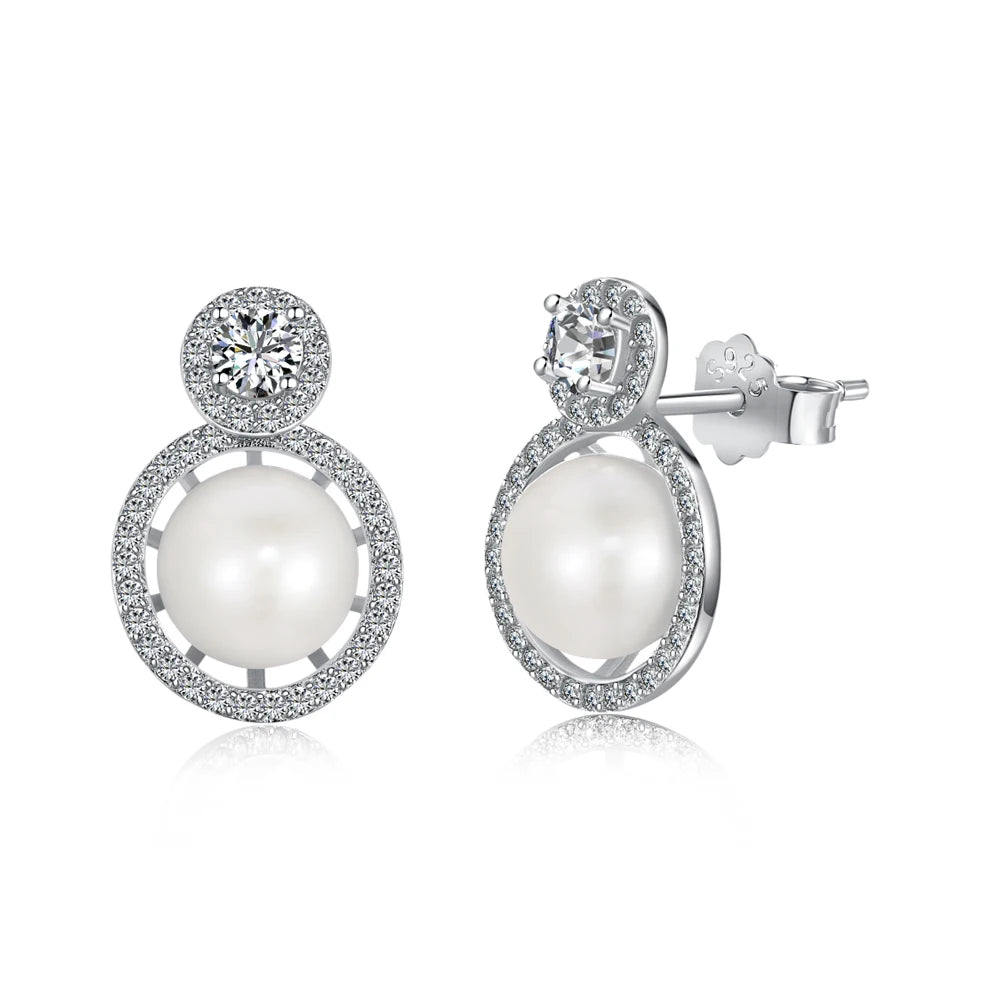 Silver Pearl Halo Ear Studs