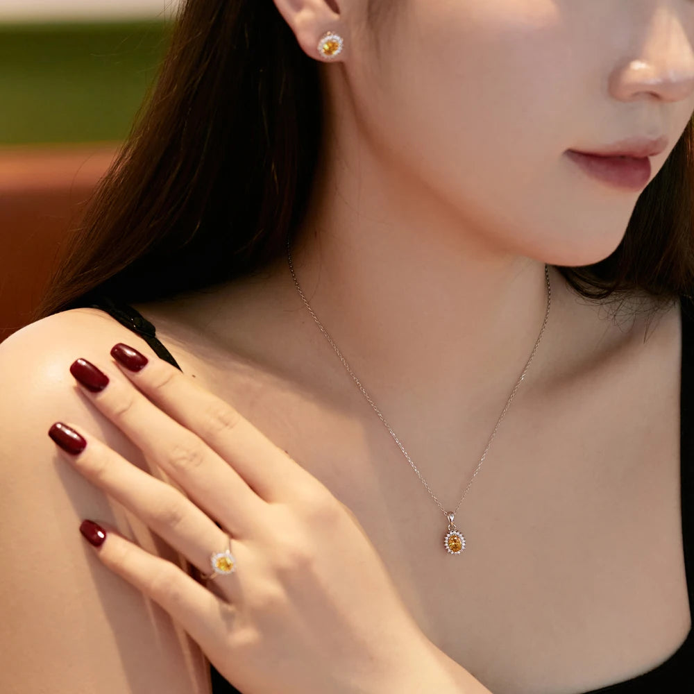 Silver Zircon Oval Cut Halo Flower Ear Studs