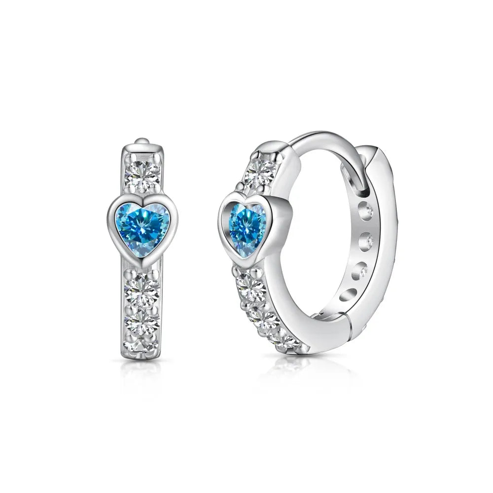Silver Zircon Heart Cut Inlaid Huggie Earrings