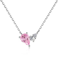 Silver Zircon Pear Cut Duel Pendant Necklace