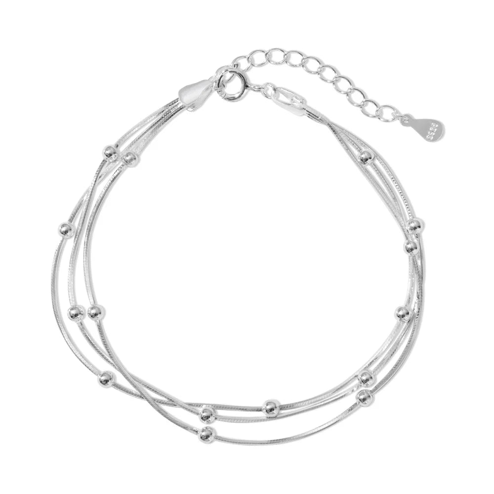 Silver Multi Layer Bangles Beaded Bracelet