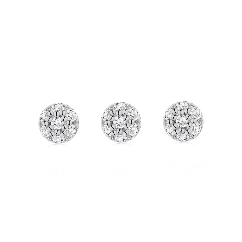 Silver Zircon Round Cut Multi Part Single Ear Studs