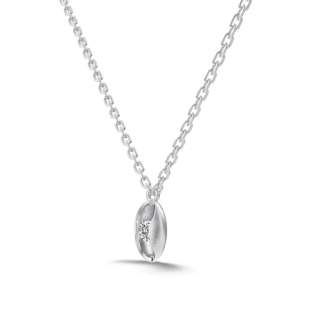 Silver Zircon Round Cut Oval Pendant Necklace
