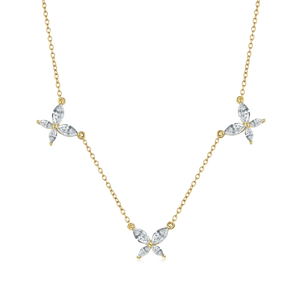 Silver Zircon Marquise Cut Butterfly Chain Necklace