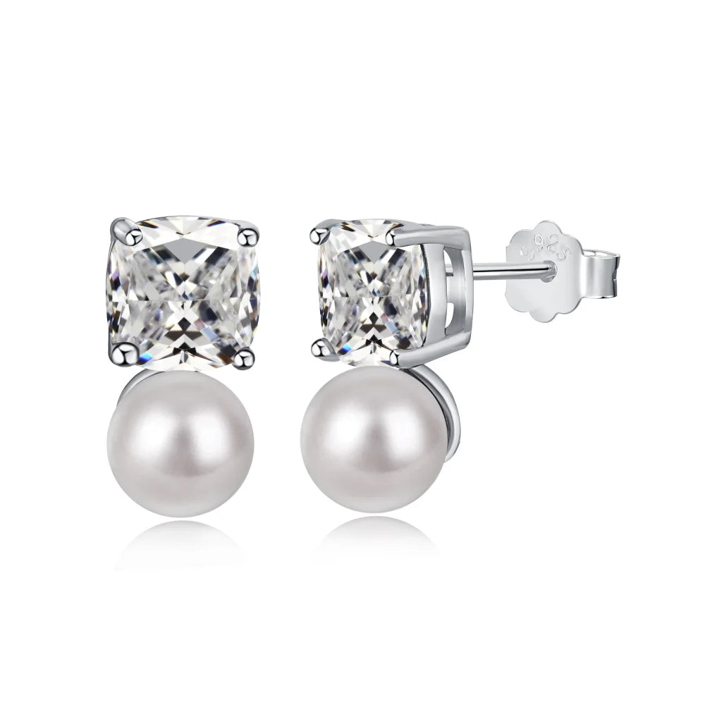 Silver Zircon Cushion Square Cut Stacked Multi Shape Ear Studs