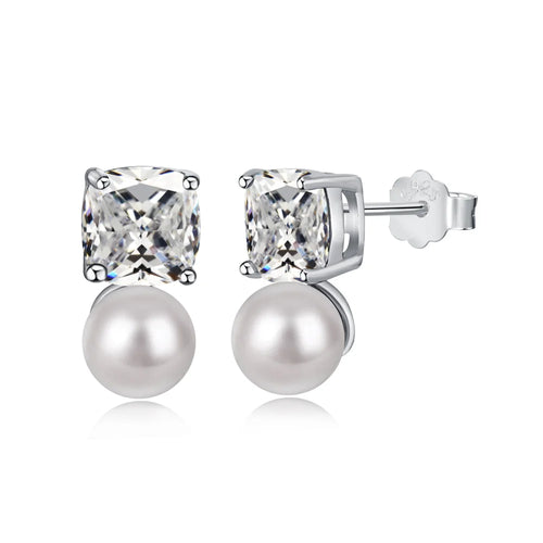 Silver Zircon Cushion Square Cut Stacked Multi Shape Ear Studs