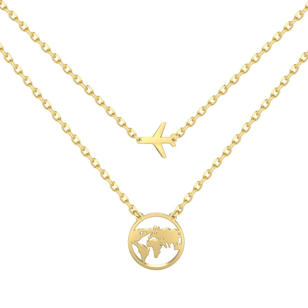 Silver Double Layer Globe Pendant Necklace