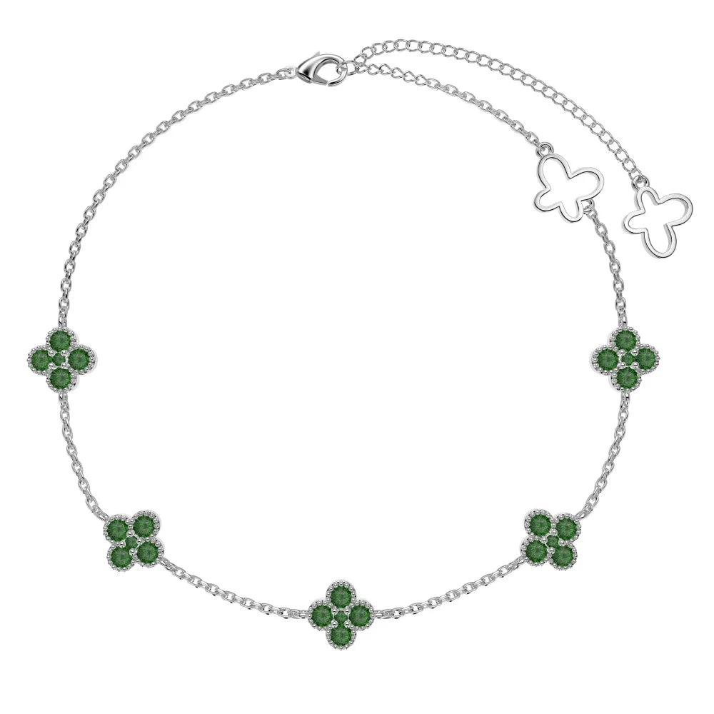 Silver Zircon Round Cut Clover Anklet