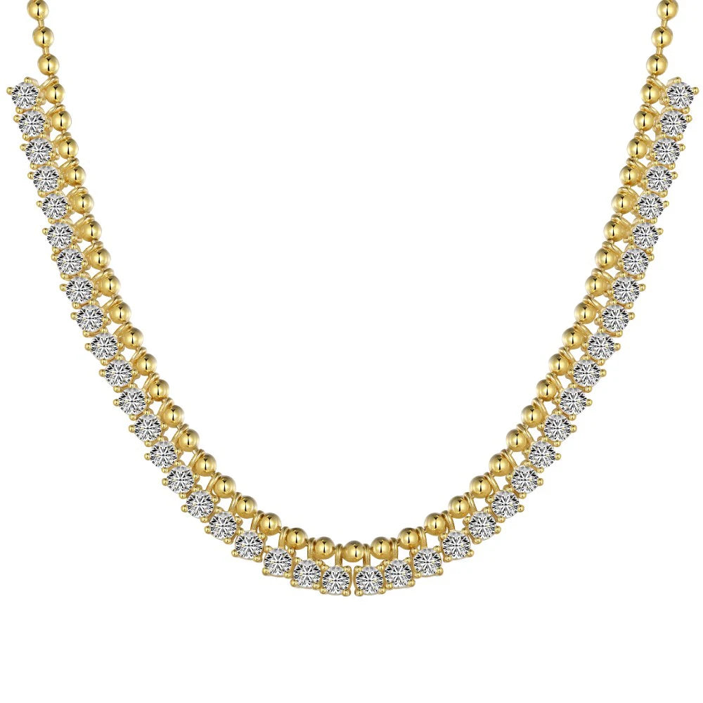 Silver Zircon Round Cut Gypsophila Tassel Chain Necklace