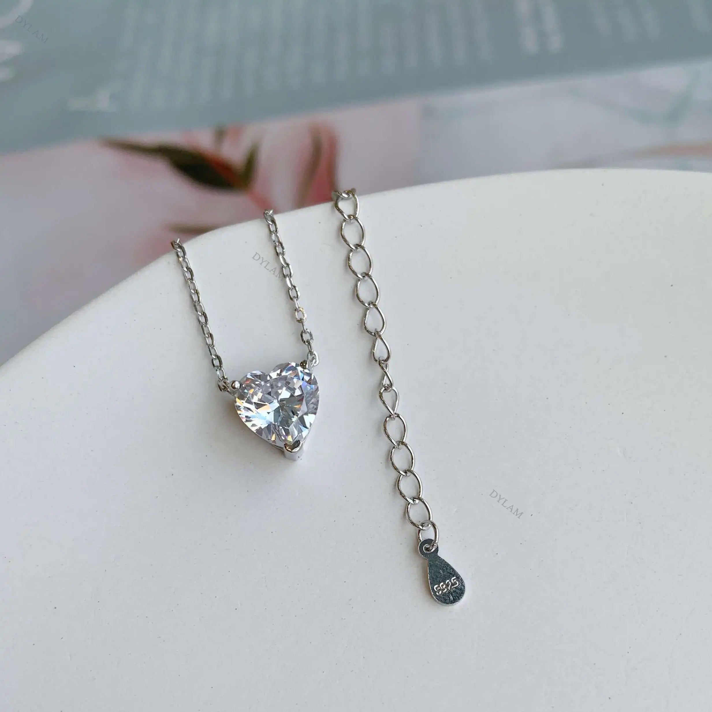 Silver Zircon Heart Cut Love Pendant Necklace