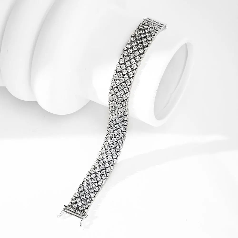 Silver Zircon Round Cut Mesh Tennis Bracelet