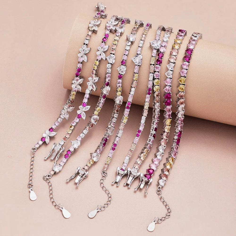 Silver Zircon Heart Cut Classic Box Tennis Bracelet