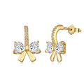 Silver Zircon Heart Cut Bow Huggie Earrings