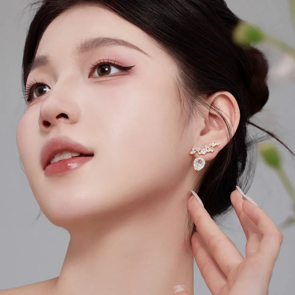 Silver Zircon Pear Cut Irregular Stacked Ear Studs