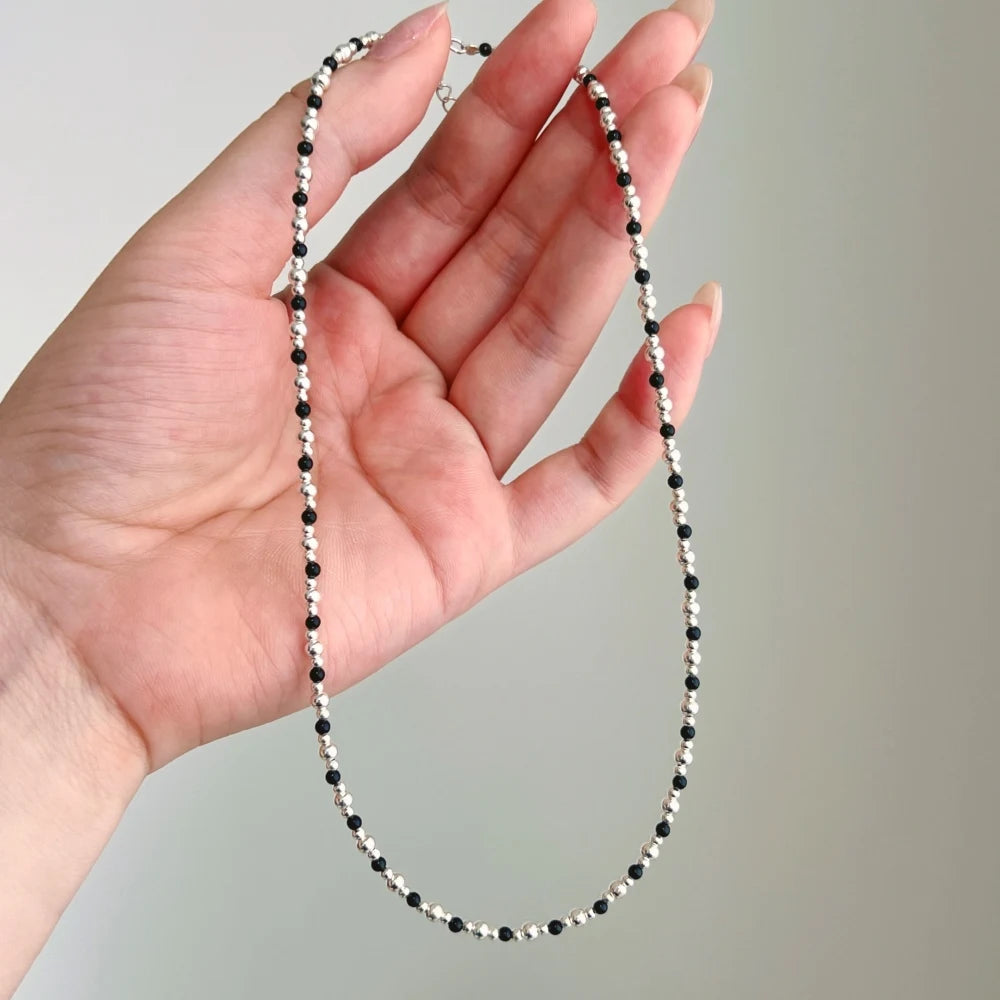 Silver Multi Shape Beaded Necklace