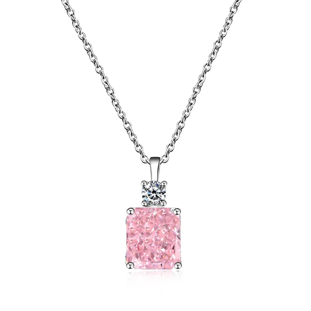 Silver Zircon Radiant Cut Stacked Pendant Necklace