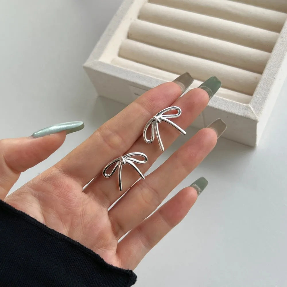 Silver Bow Knot Ear Studs