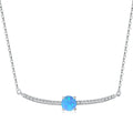 Silver Opal Round Cut Single Bar Necklace