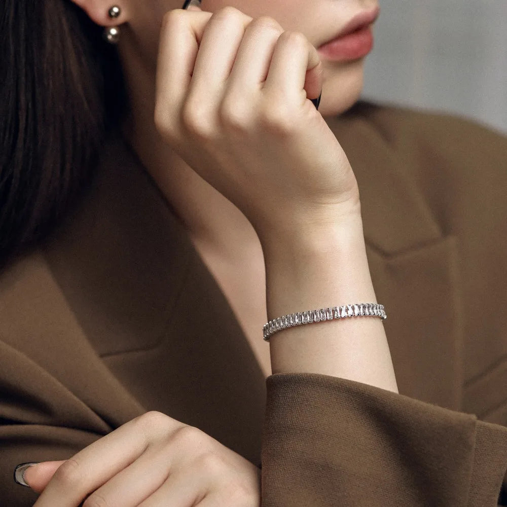 Silver Zircon Cushion Cut Rectangle Tennis Bracelet