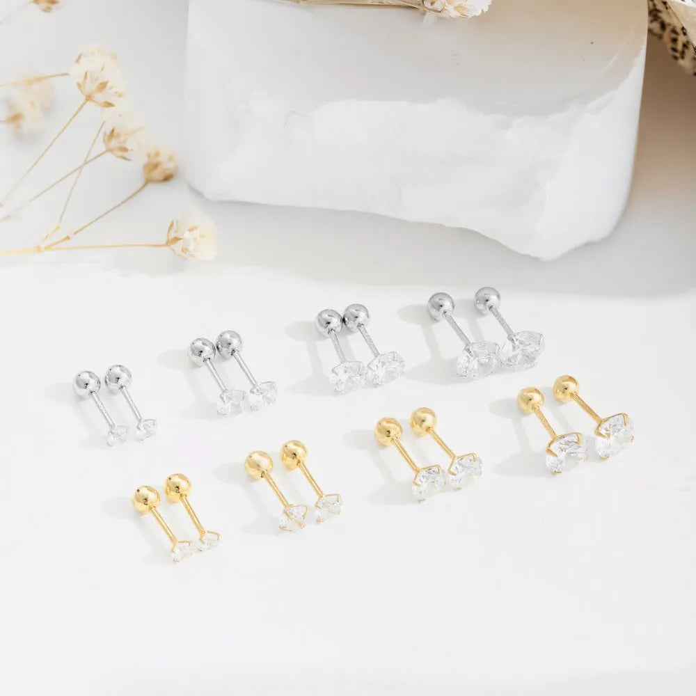 Silver Zircon Round Cut Dots Ear Studs