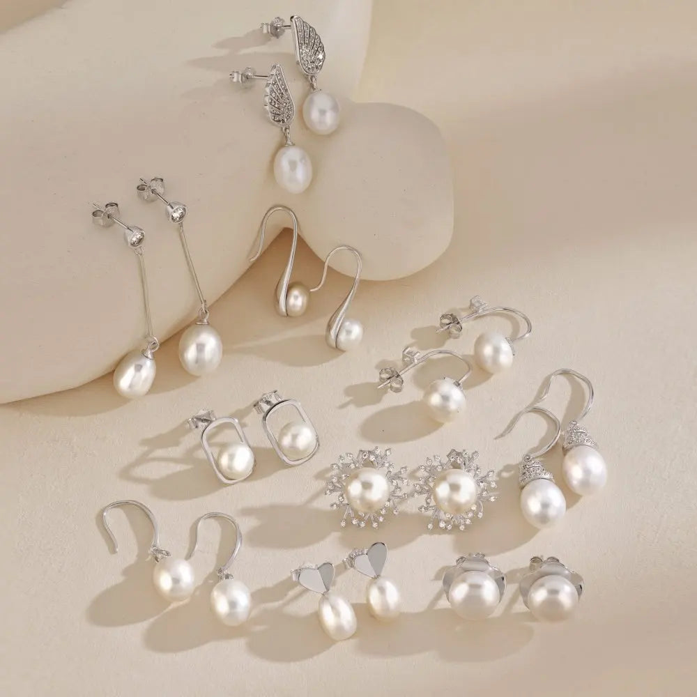 Silver Pearl Spoon Drop Earrings