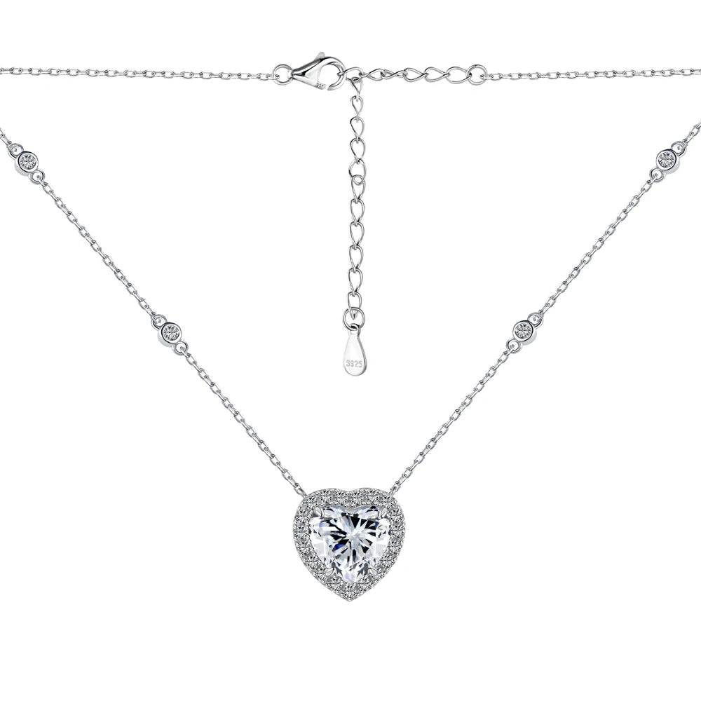 Silver Zircon Heart Cut Dots Pendant Necklace