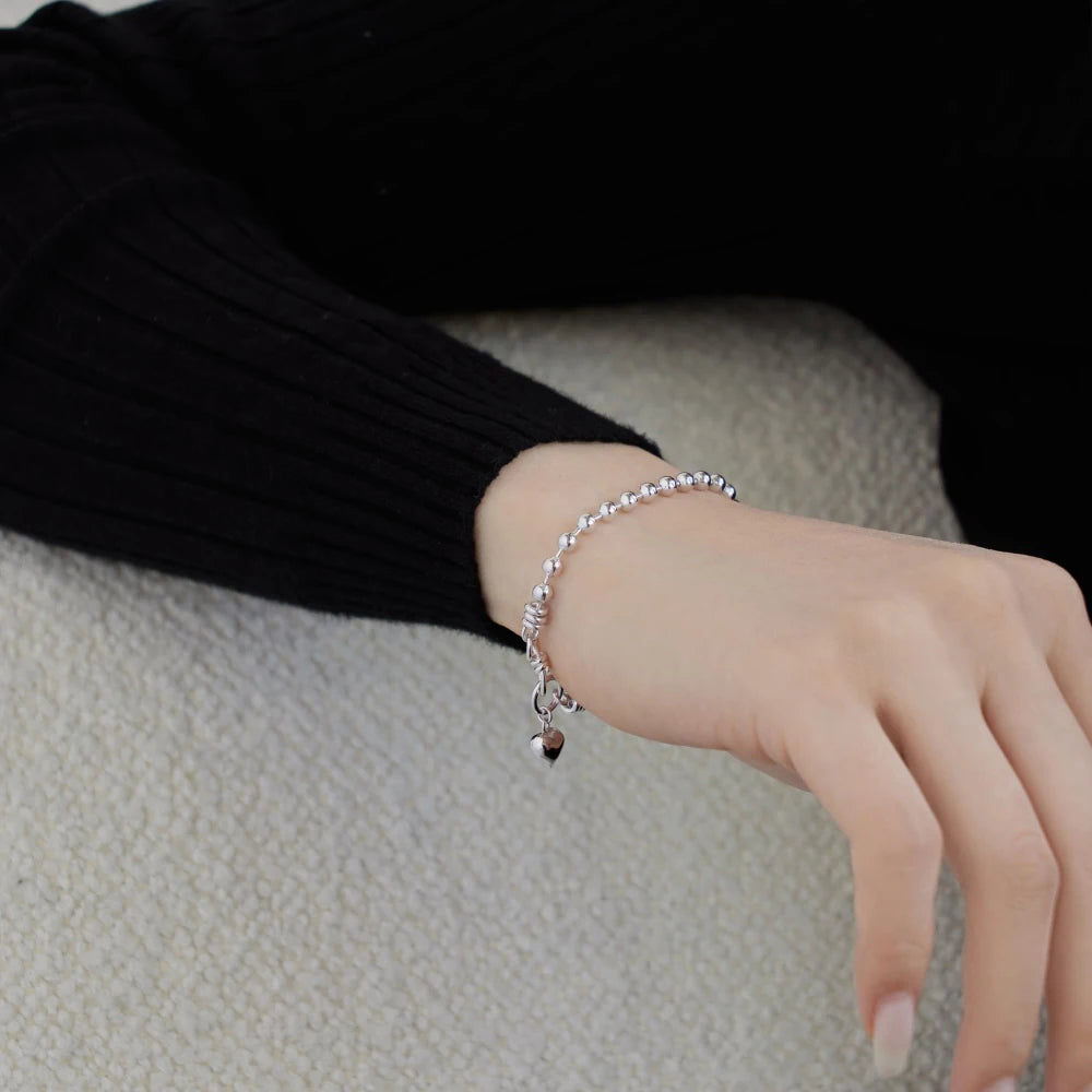 Silver Heart Bangle Beaded Bracelet