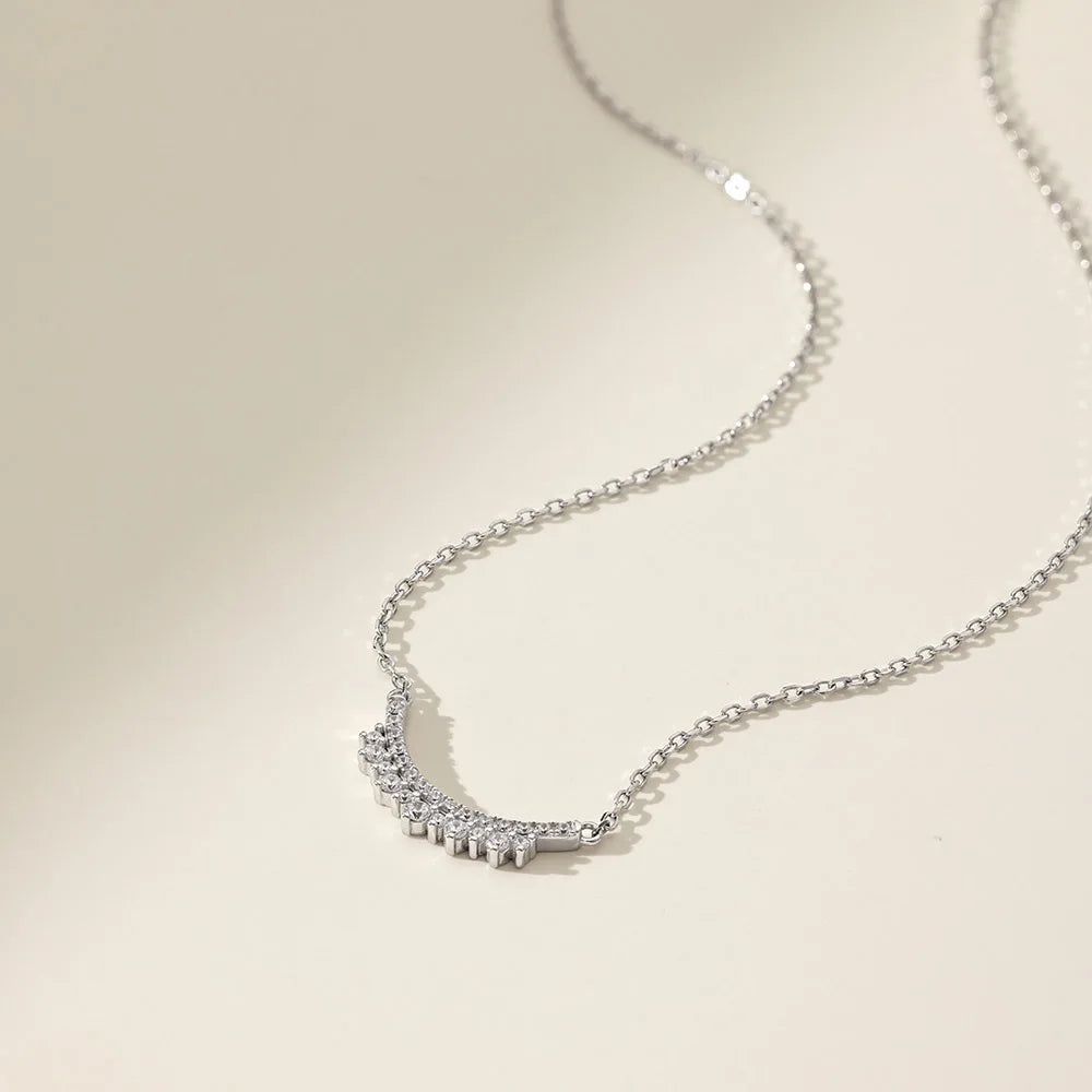 Silver Zircon Round Cut Spiky Smile Bar Necklace