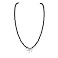 Silver Onyx Round Cut Bow Knot Beaded Necklace