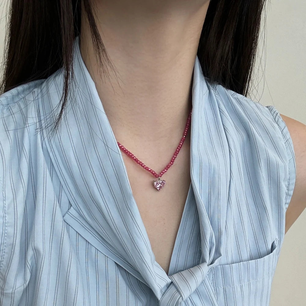 Silver Zircon Princess Cut Double Layer Beaded Necklace