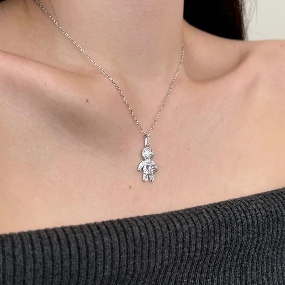 Silver Zircon Heart Cut Boy Pendant Necklace