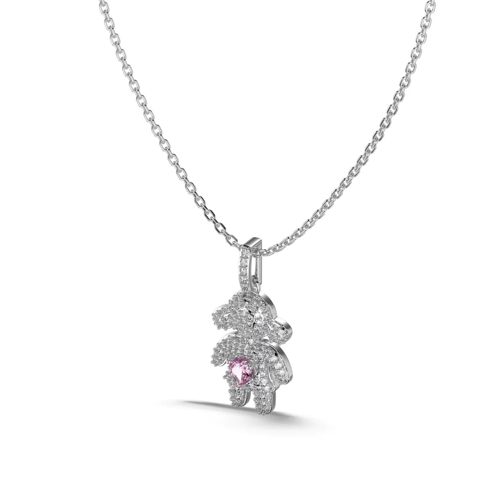 Silver Zircon Heart Cut Girl Pendant Necklace