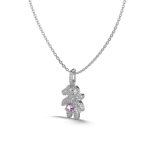 Silver Zircon Heart Cut Girl Pendant Necklace