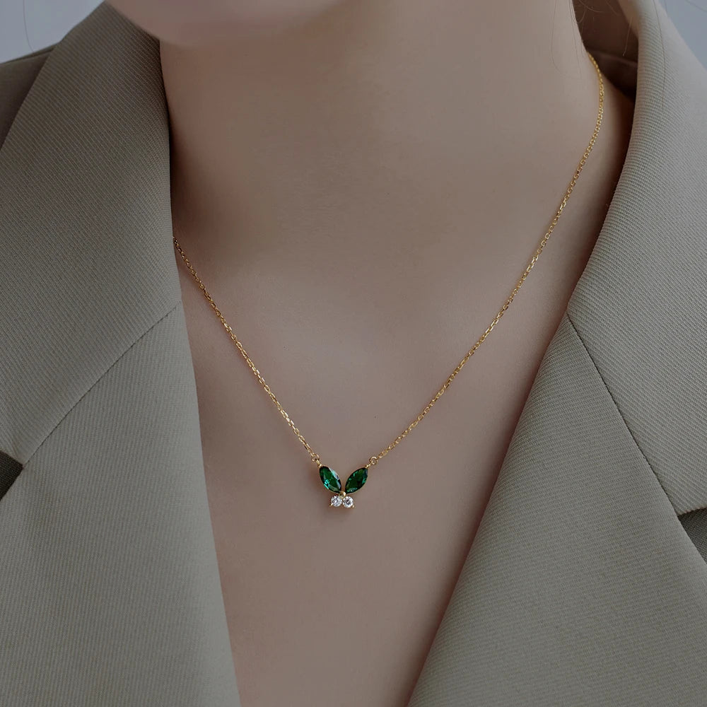 Silver Zircon Marquise Cut Butterfly Pendant Necklace