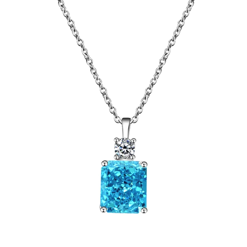 Silver Zircon Radiant Cut Stacked Pendant Necklace