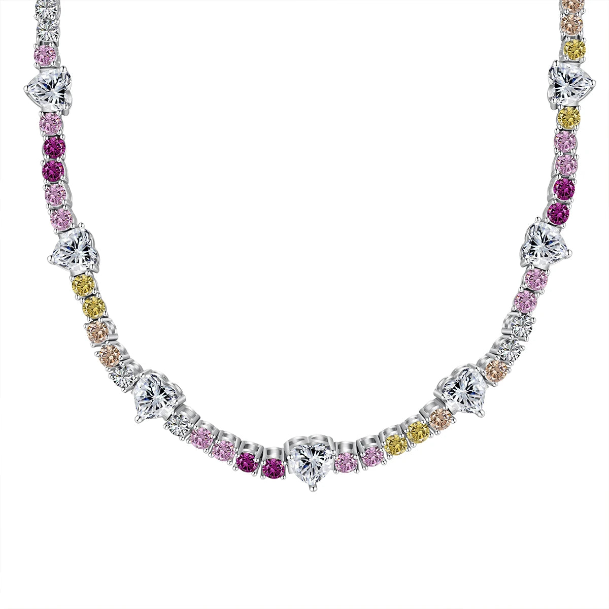 Silver Zircon Heart Cut Charm Tennis Necklace