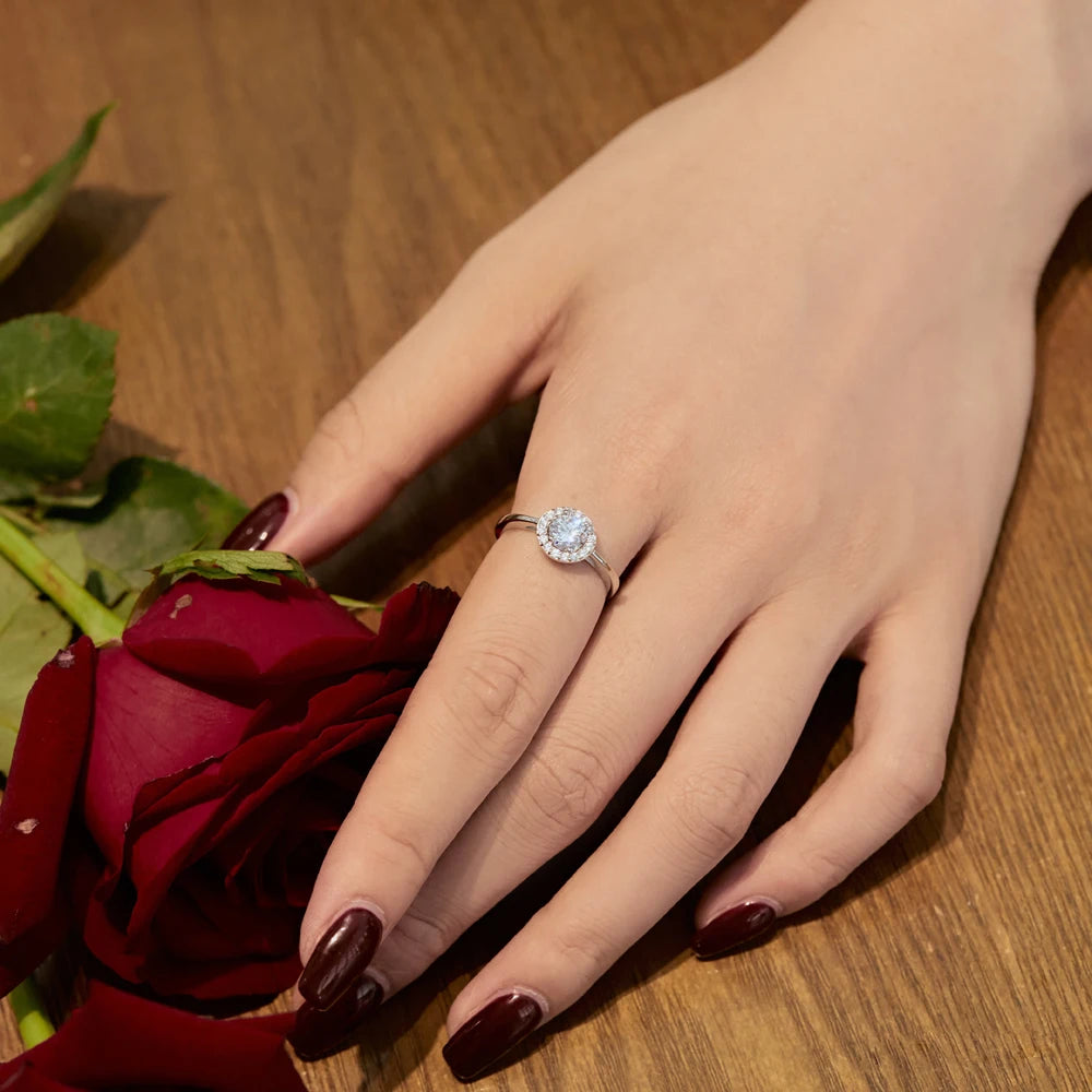 Silver Zircon Round Cut Halo Pendant Necklace