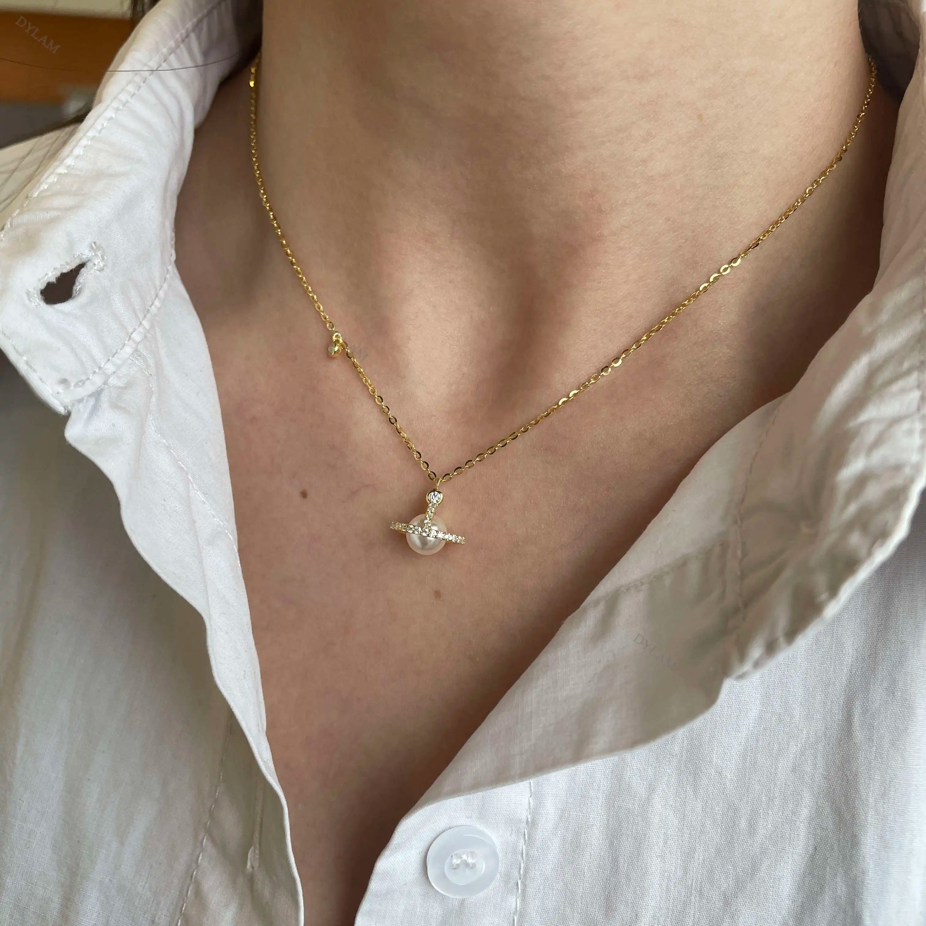 Silver Pearl Wrapped Pendant Necklace