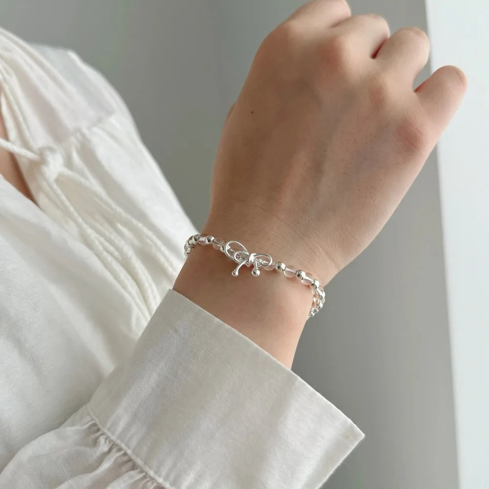 Silver Crystal Round Cut Bow Knot Beaded Bracelet