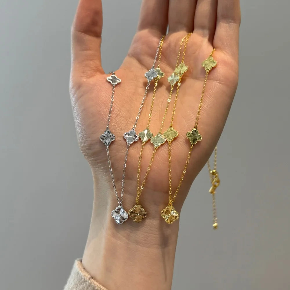 Silver Big Layered Clover Chain Necklace