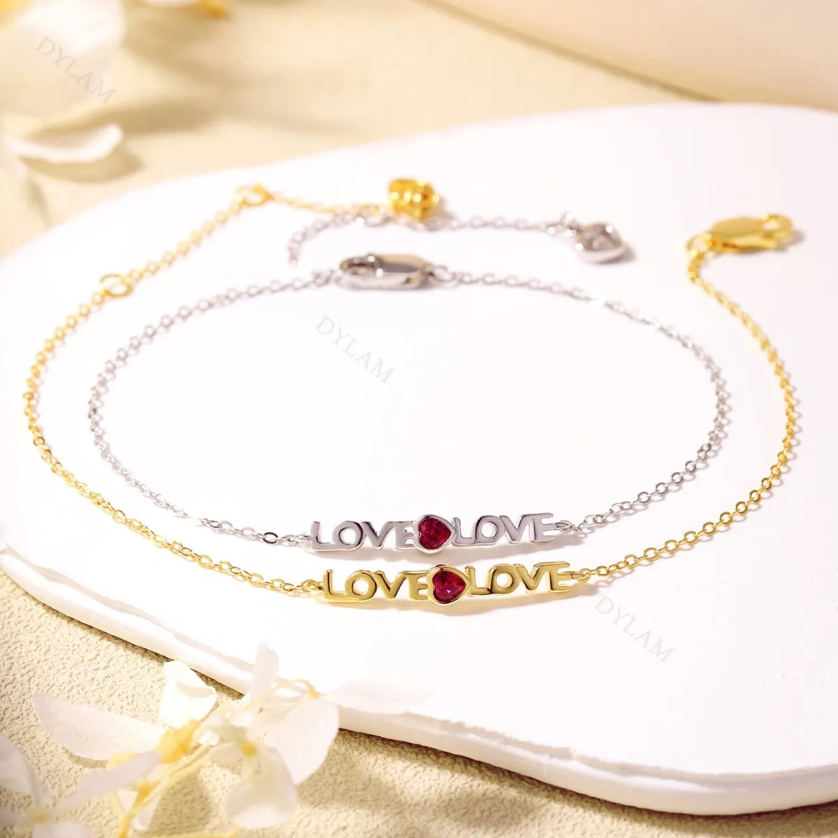 Silver Zircon Heart Cut Love Chain Bracelet