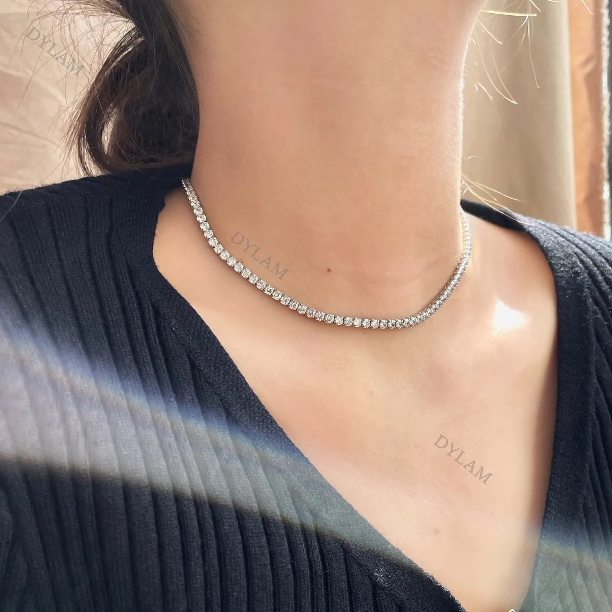 Silver Zircon Round Cut Inlaid Layered Tennis Necklace