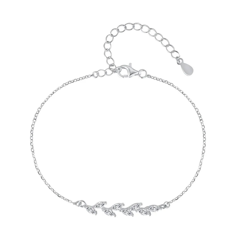Silver Zircon Round Cut Wheat Chain Bracelet