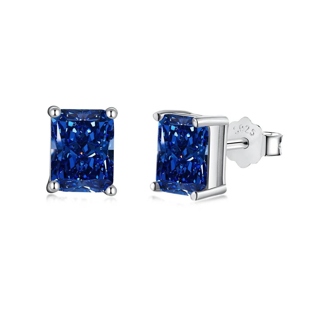 Silver Zircon Radiant Cut Squared Ear Studs