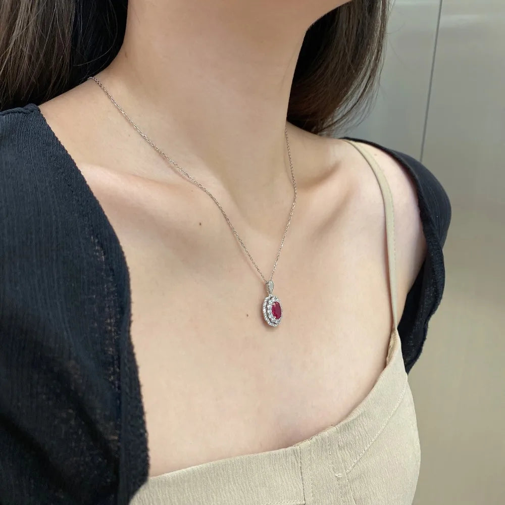 Silver Zircon Oval Cut Party Pendant Necklace