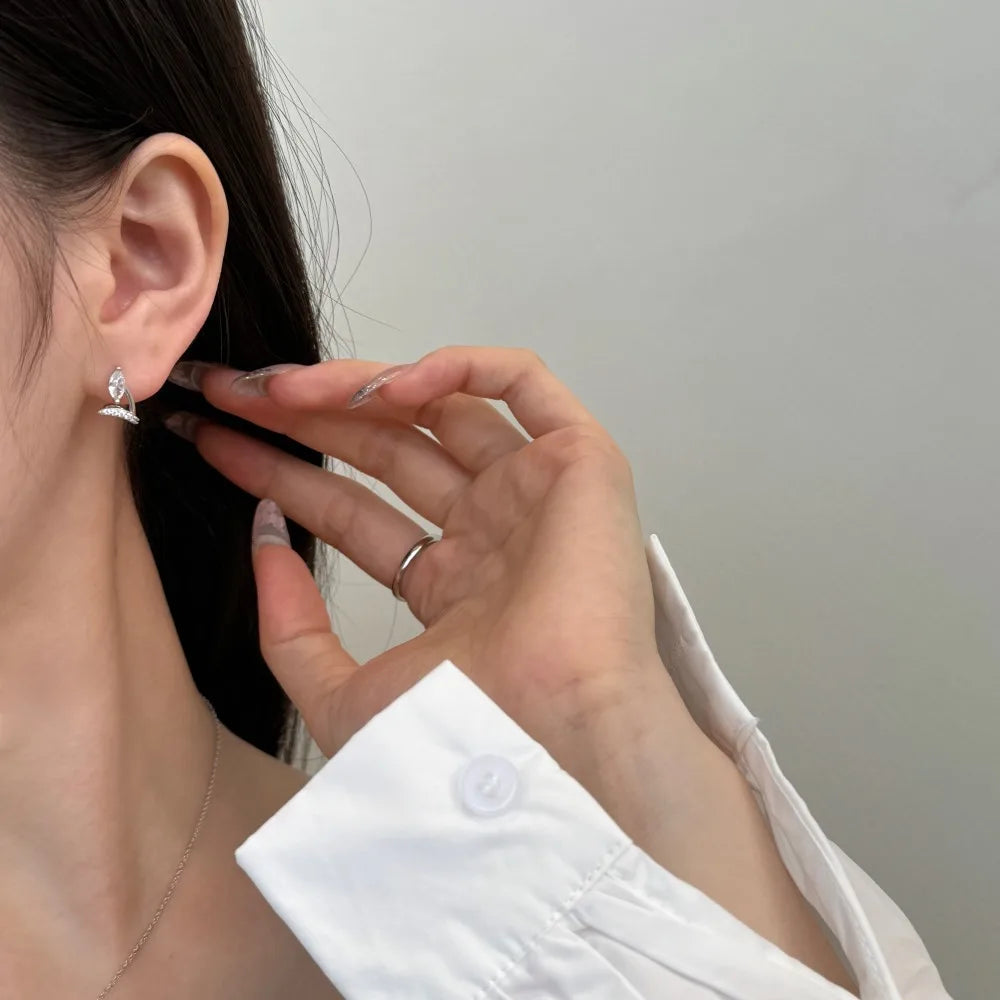 Silver Zircon Marquise Cut Stacked Flower Ear Studs