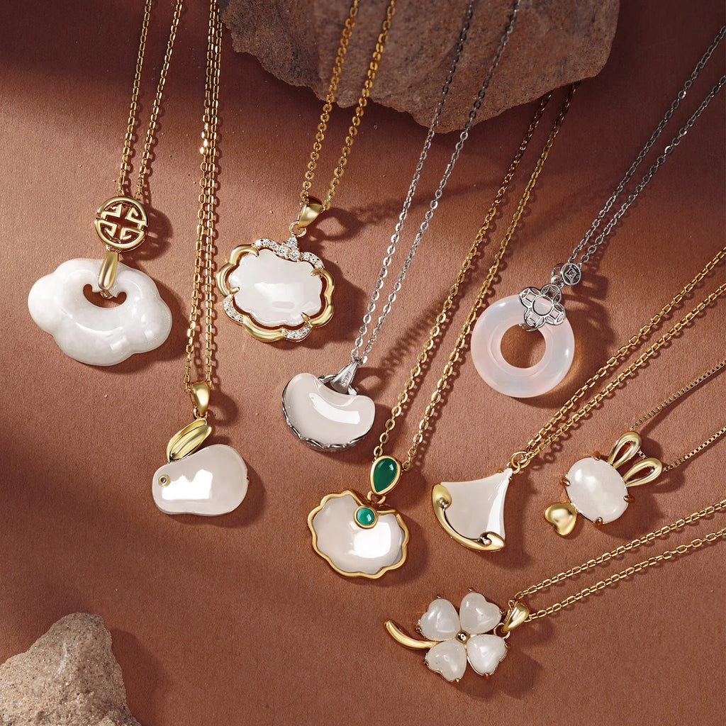 Silver Jade Ginkgo Leaf Pendant Necklace